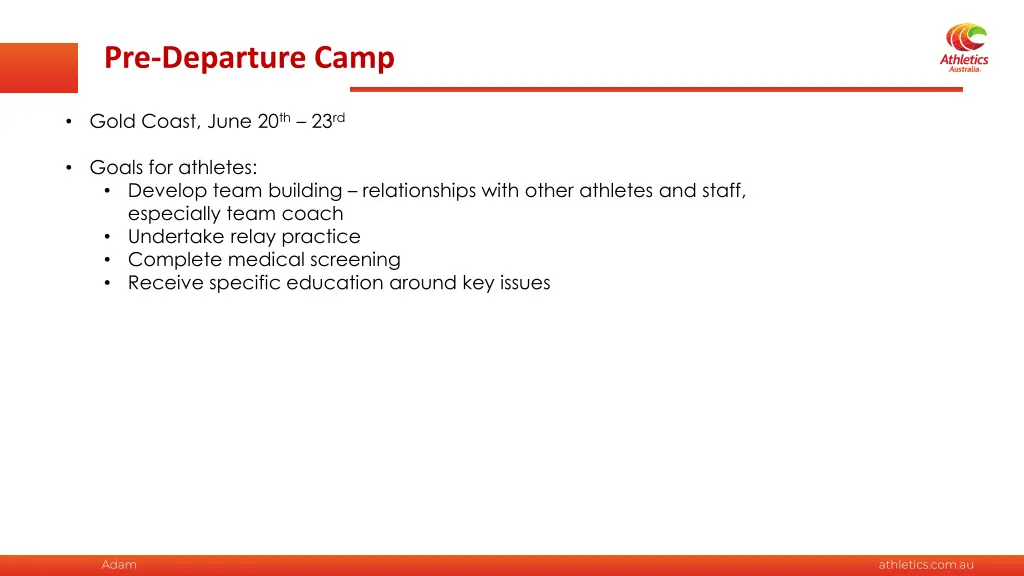 pre departure camp