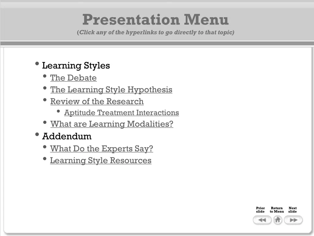 presentation menu click any of the hyperlinks