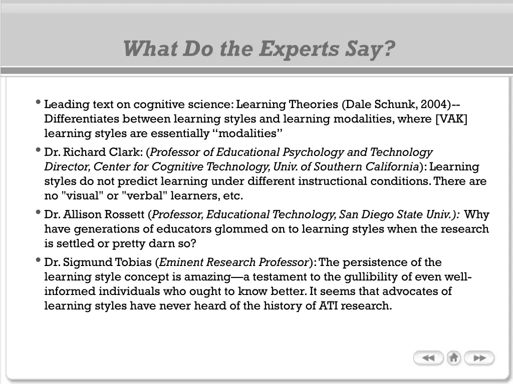 what do the experts say 1