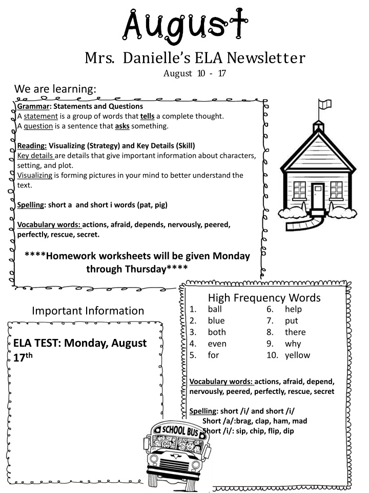 mrs danielle s ela newsletter august 10 17