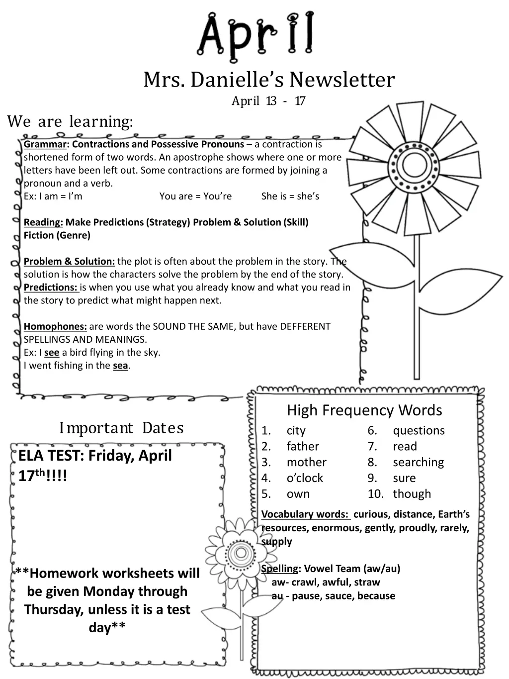 mrs danielle s newsletter april 13 17