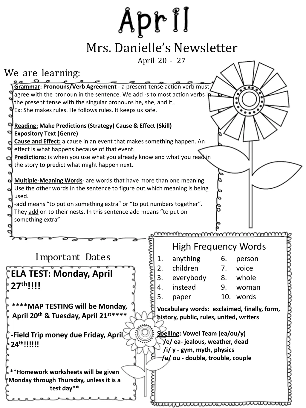 mrs danielle s newsletter april 20 27