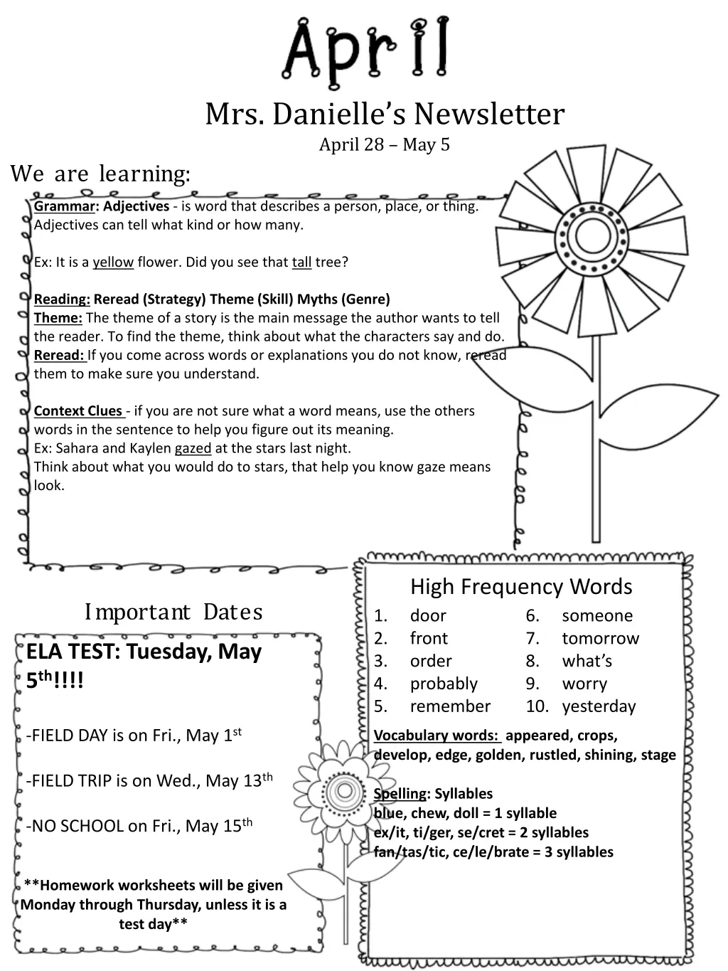 mrs danielle s newsletter april 28 may 5
