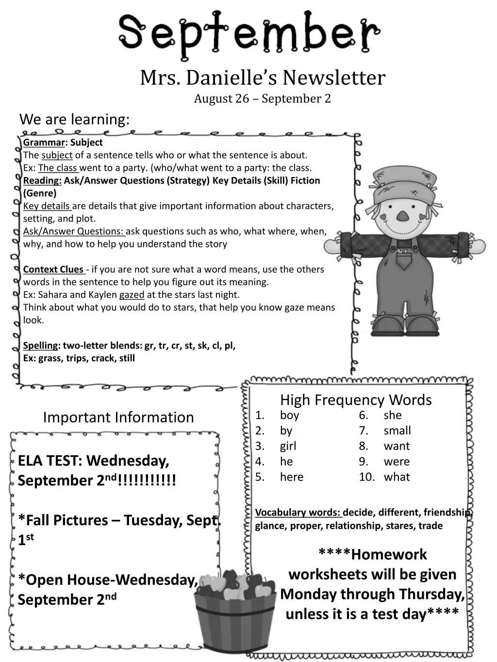 mrs danielle s newsletter august 26 september 2