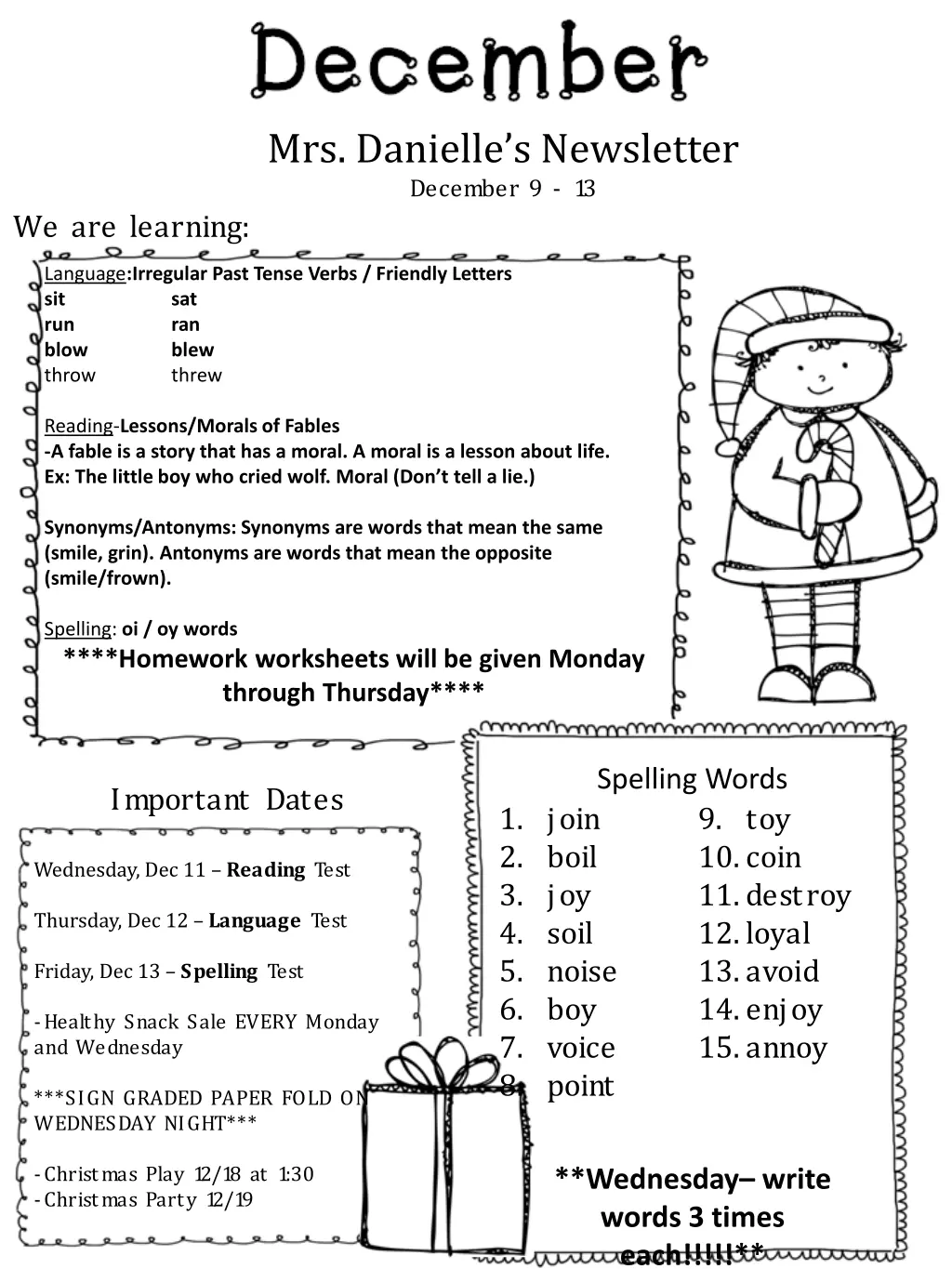 mrs danielle s newsletter december 9 13