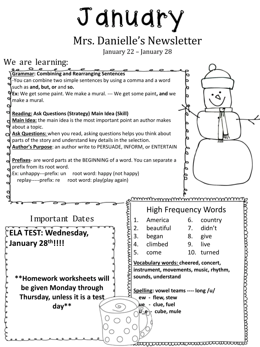 mrs danielle s newsletter january 22 january 28