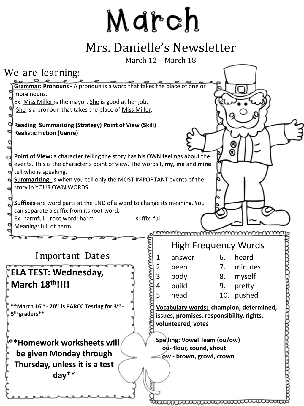 mrs danielle s newsletter march 12 march 18