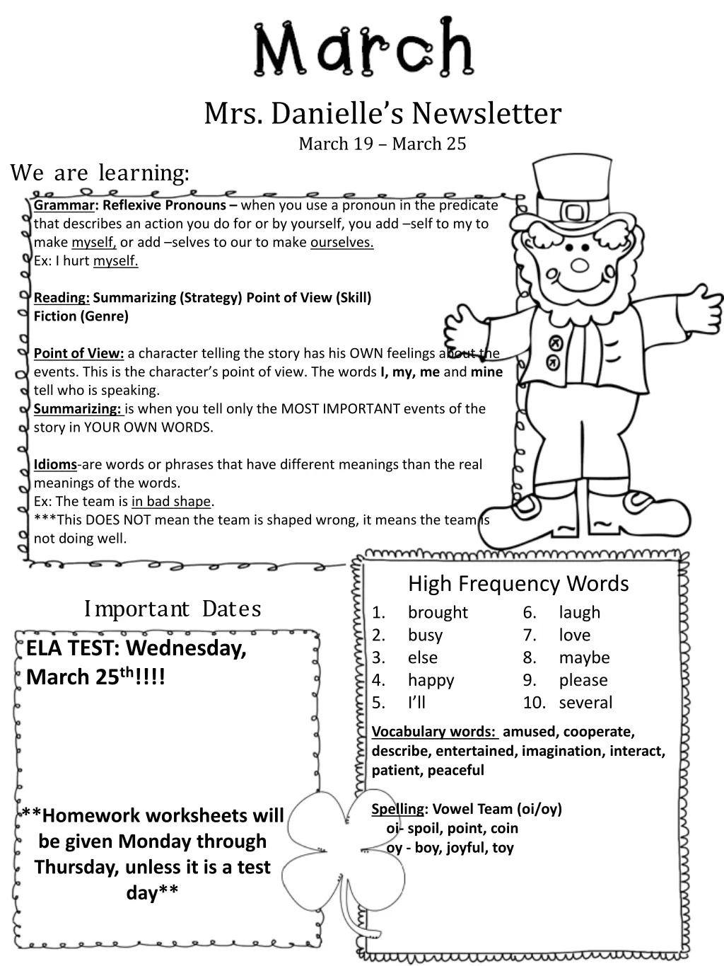 mrs danielle s newsletter march 19 march 25