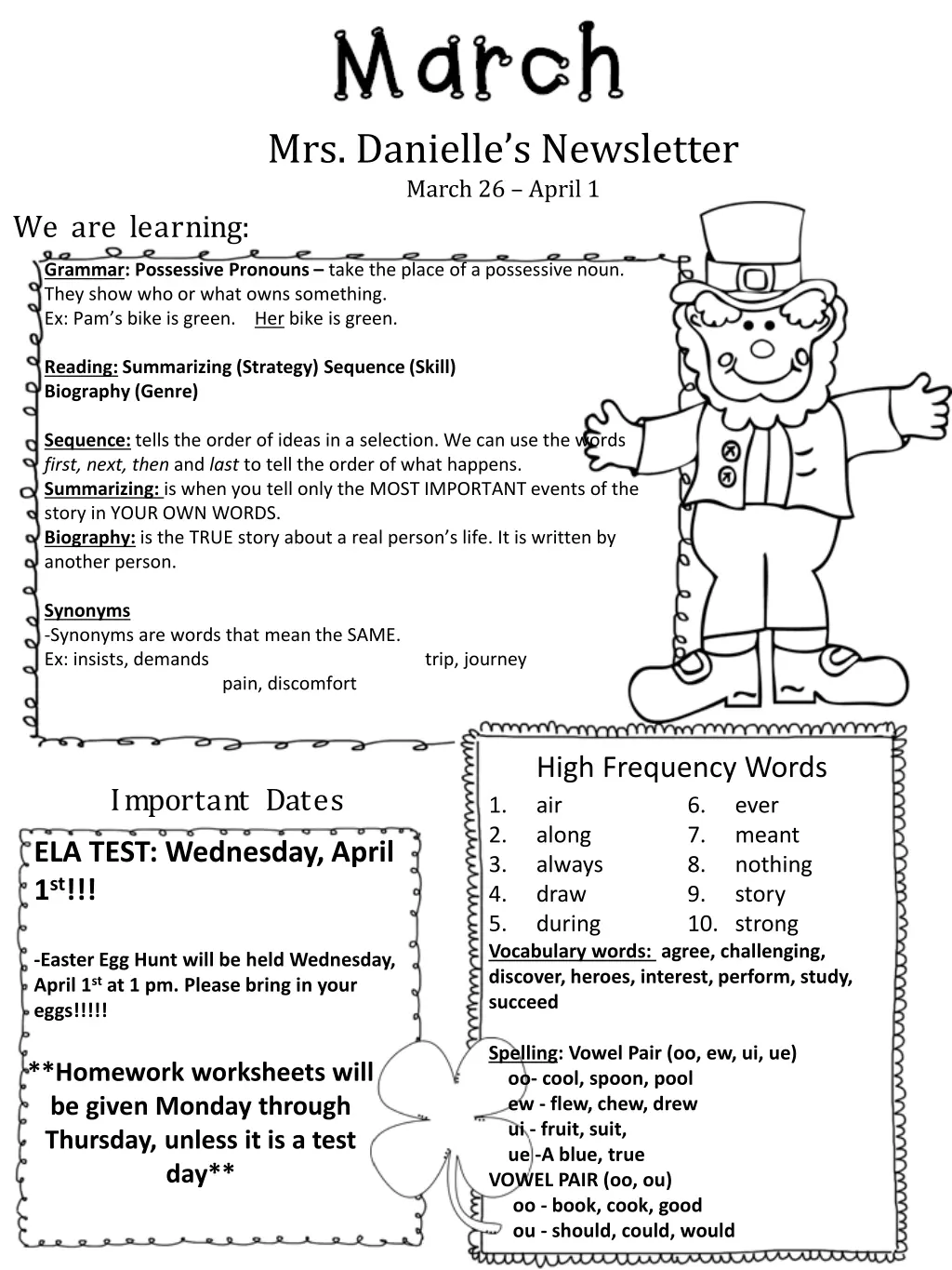 mrs danielle s newsletter march 26 april 1