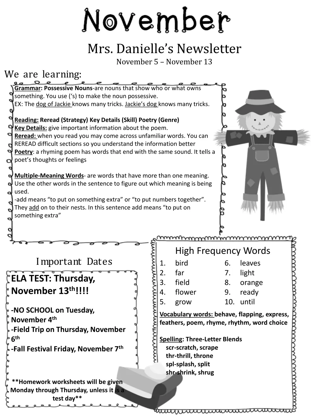 mrs danielle s newsletter november 5 november 13