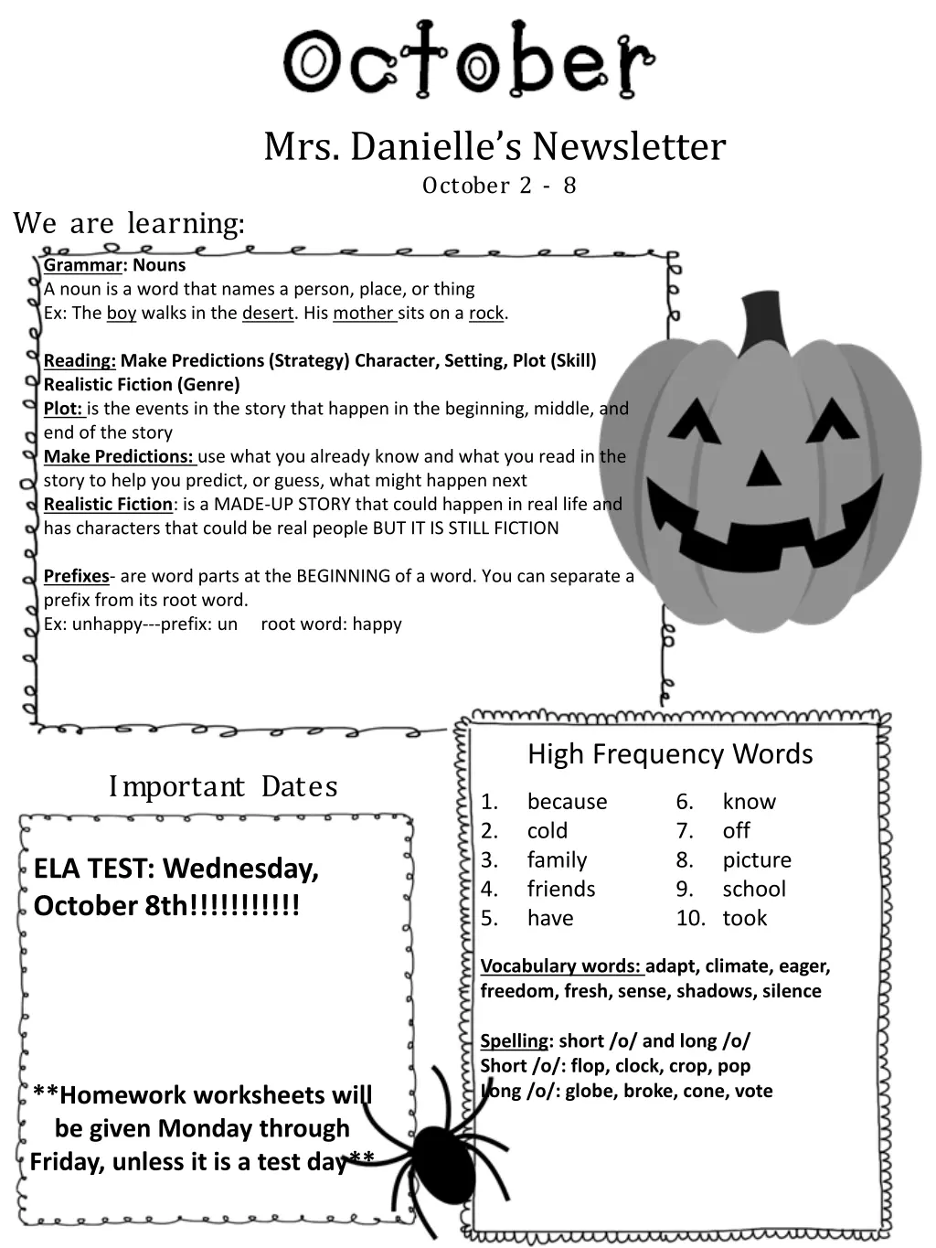 mrs danielle s newsletter october 2 8