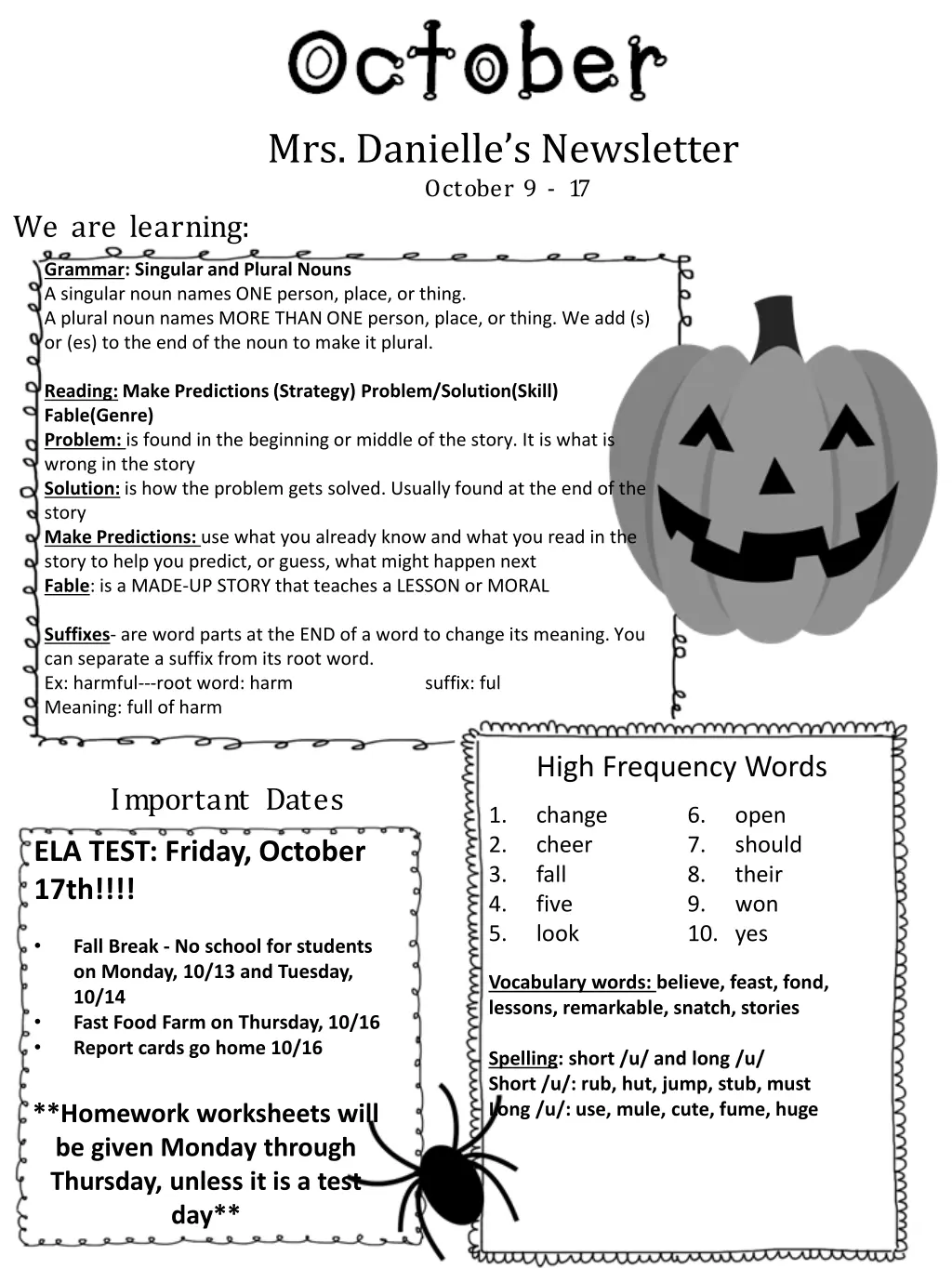 mrs danielle s newsletter october 9 17