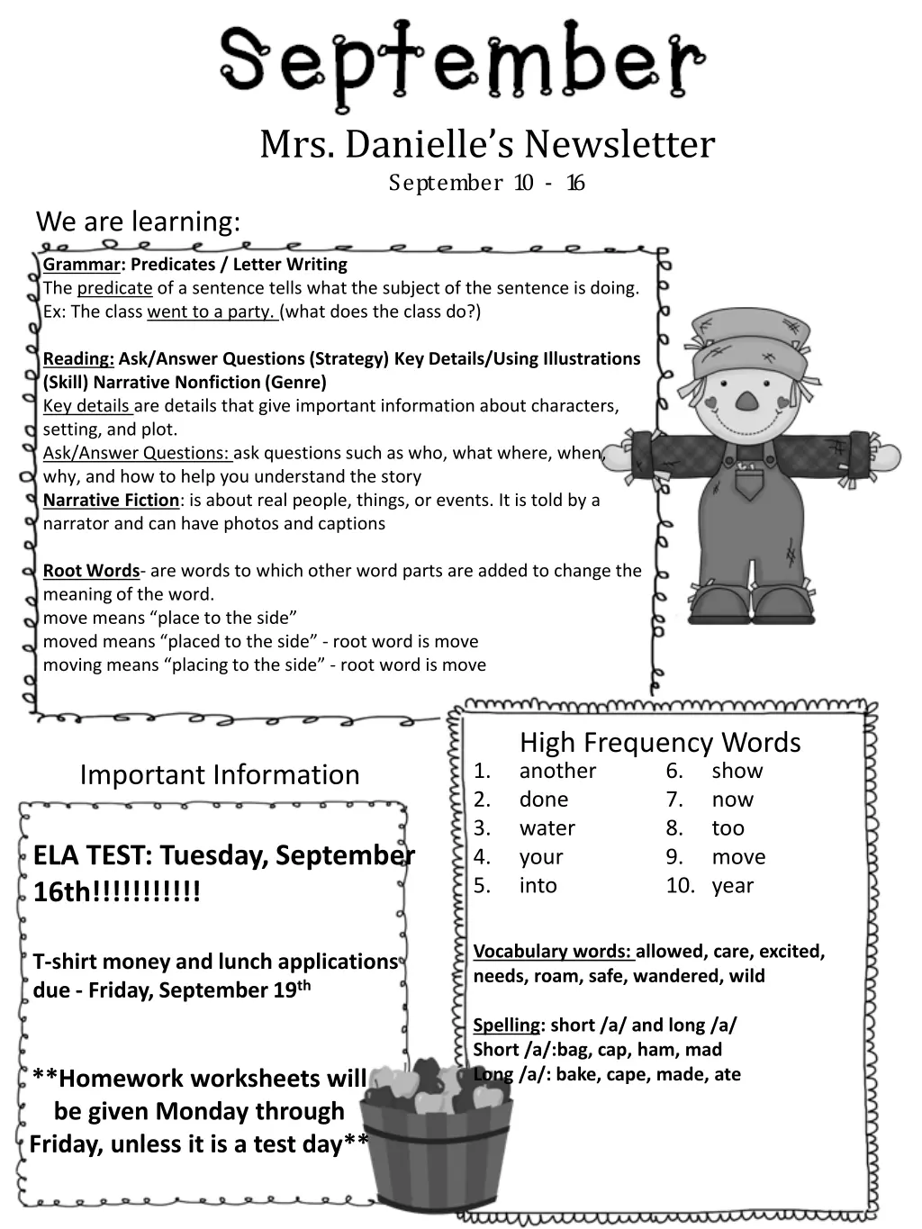 mrs danielle s newsletter september 10 1 6