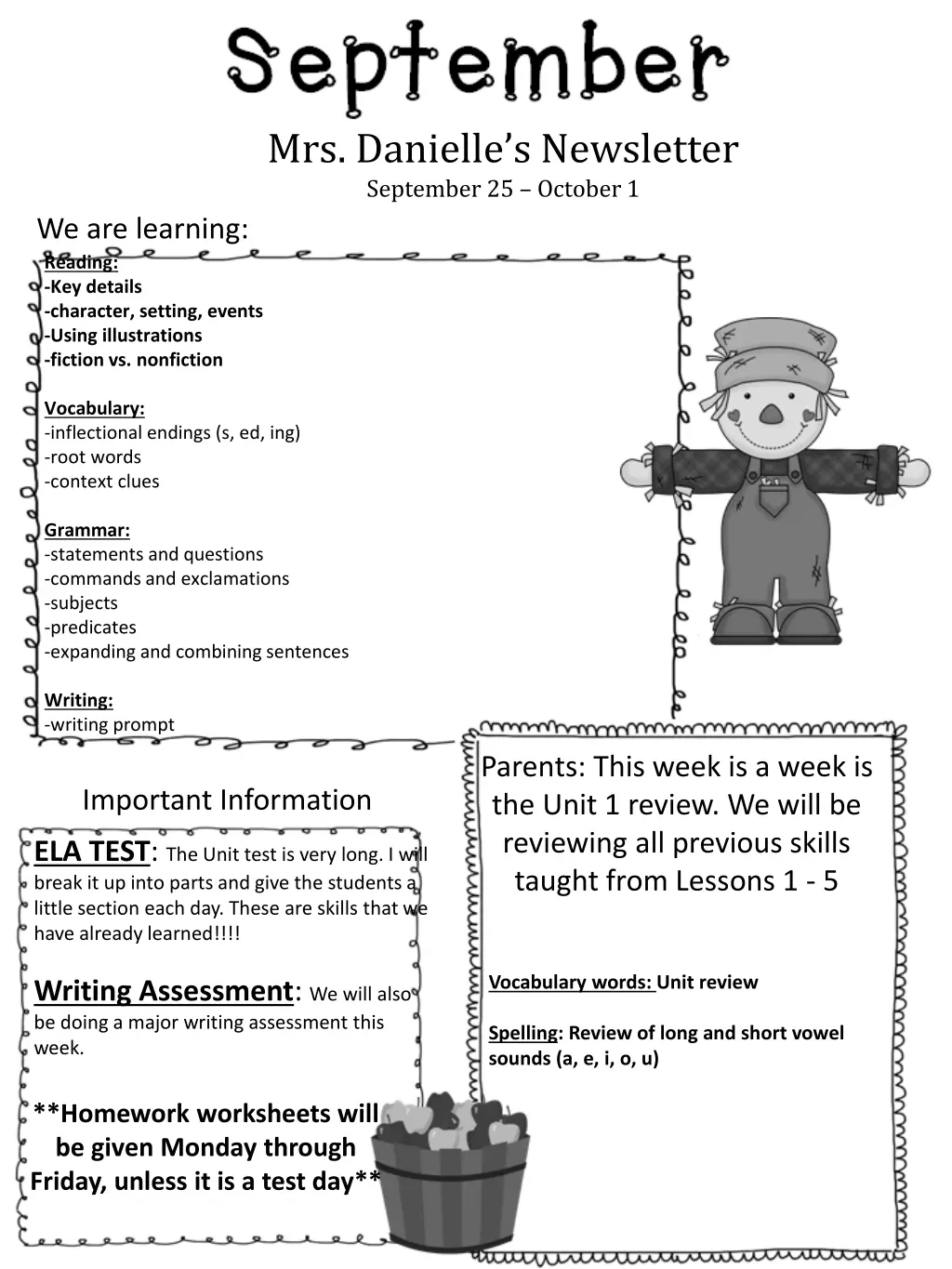 mrs danielle s newsletter september 25 october 1