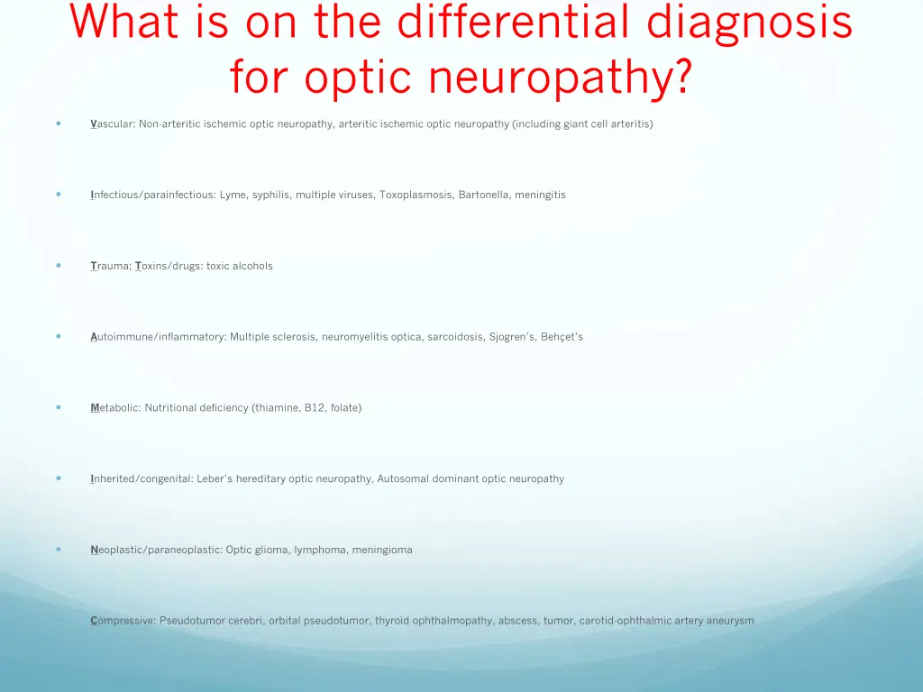 what is on the differential diagnosis for optic 1