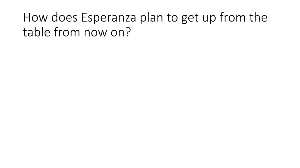 how does esperanza plan to get up from the table