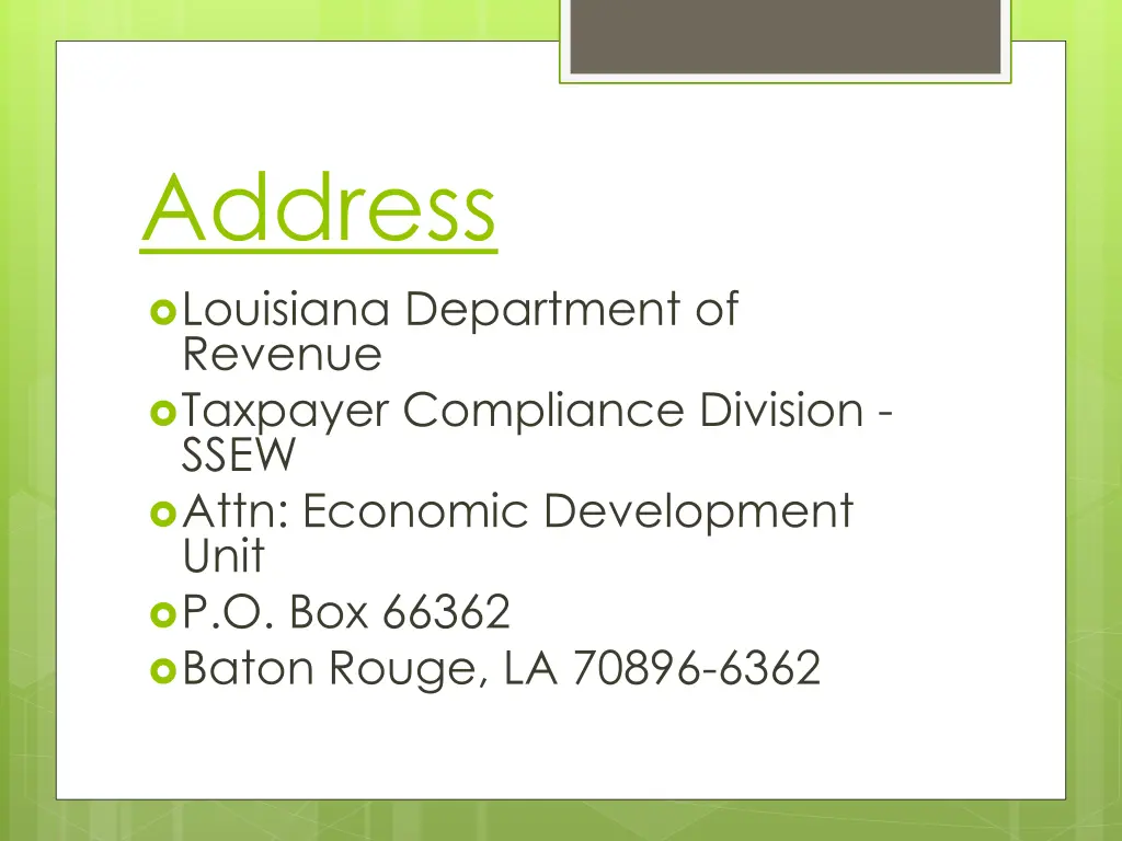 address louisiana department of revenue taxpayer