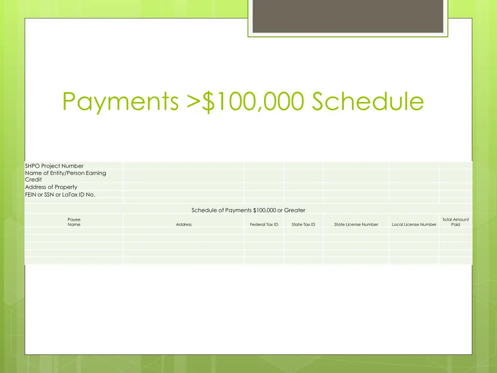payments 100 000 schedule