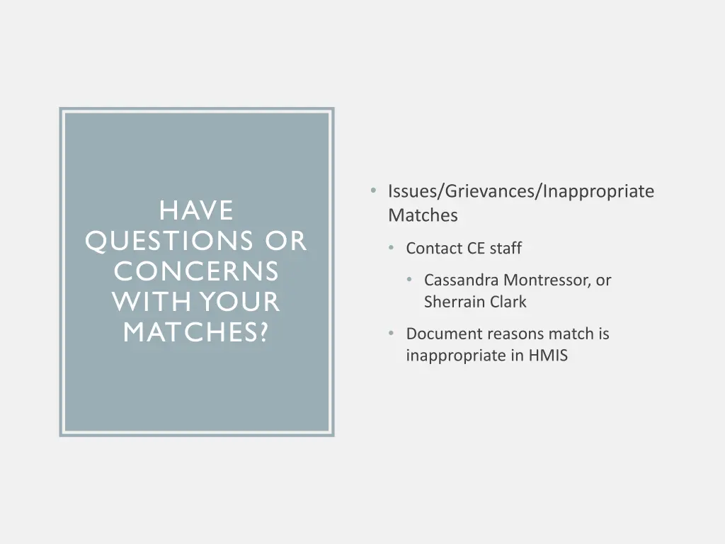 issues grievances inappropriate matches