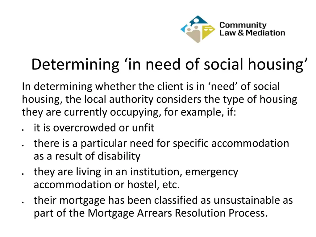 determining in need of social housing