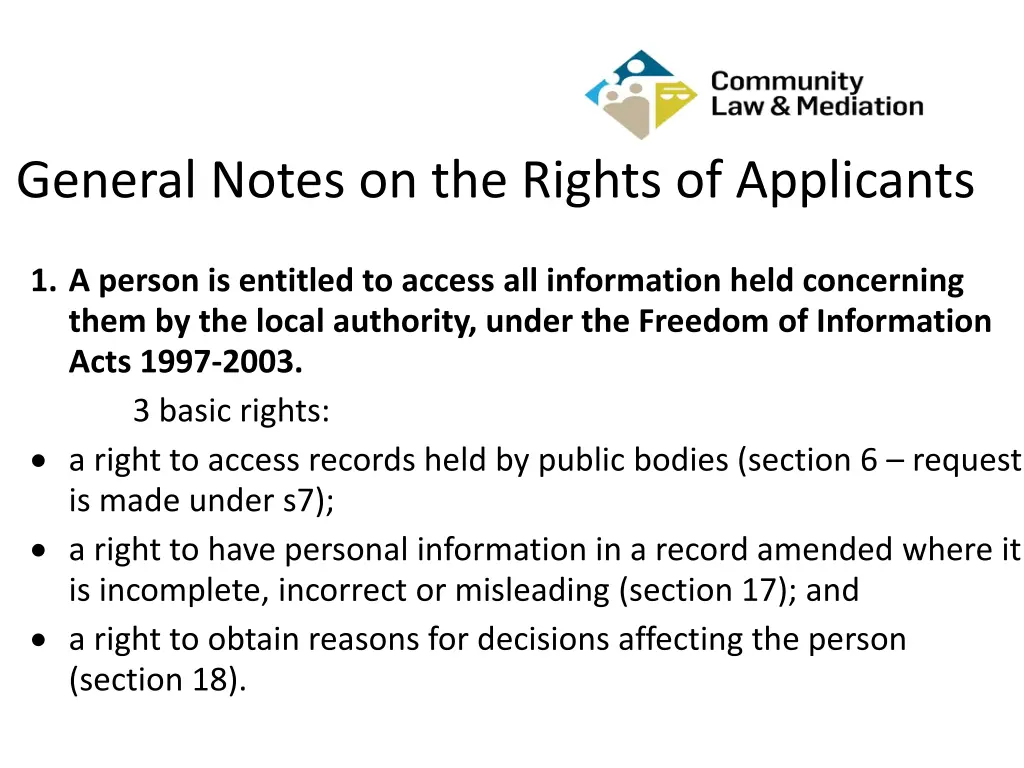 general notes on the rights of applicants