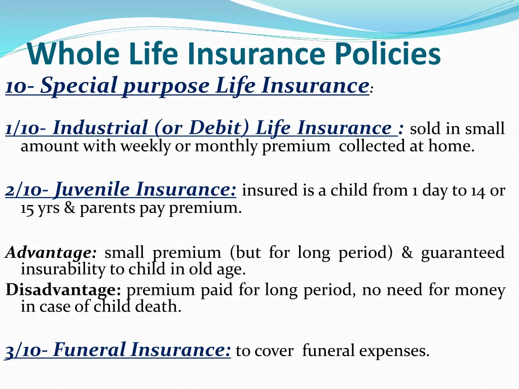 whole life insurance policies 10 special purpose