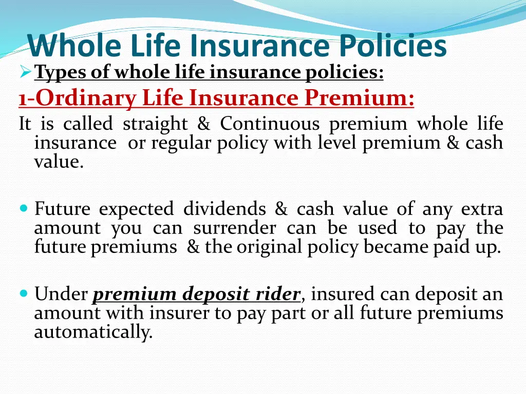 whole life insurance policies typesof whole life