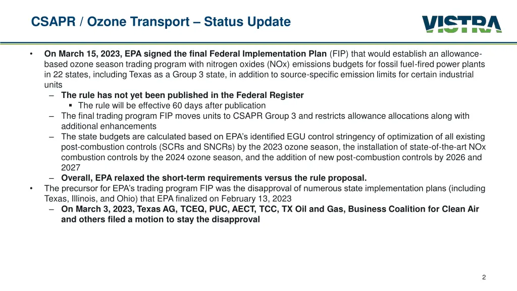 csapr ozone transport status update