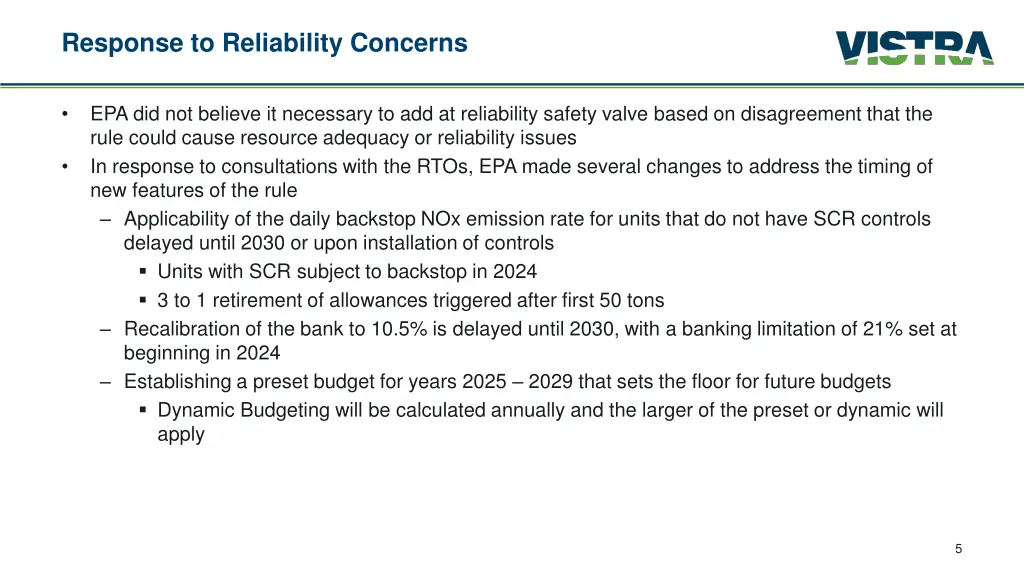 response to reliability concerns
