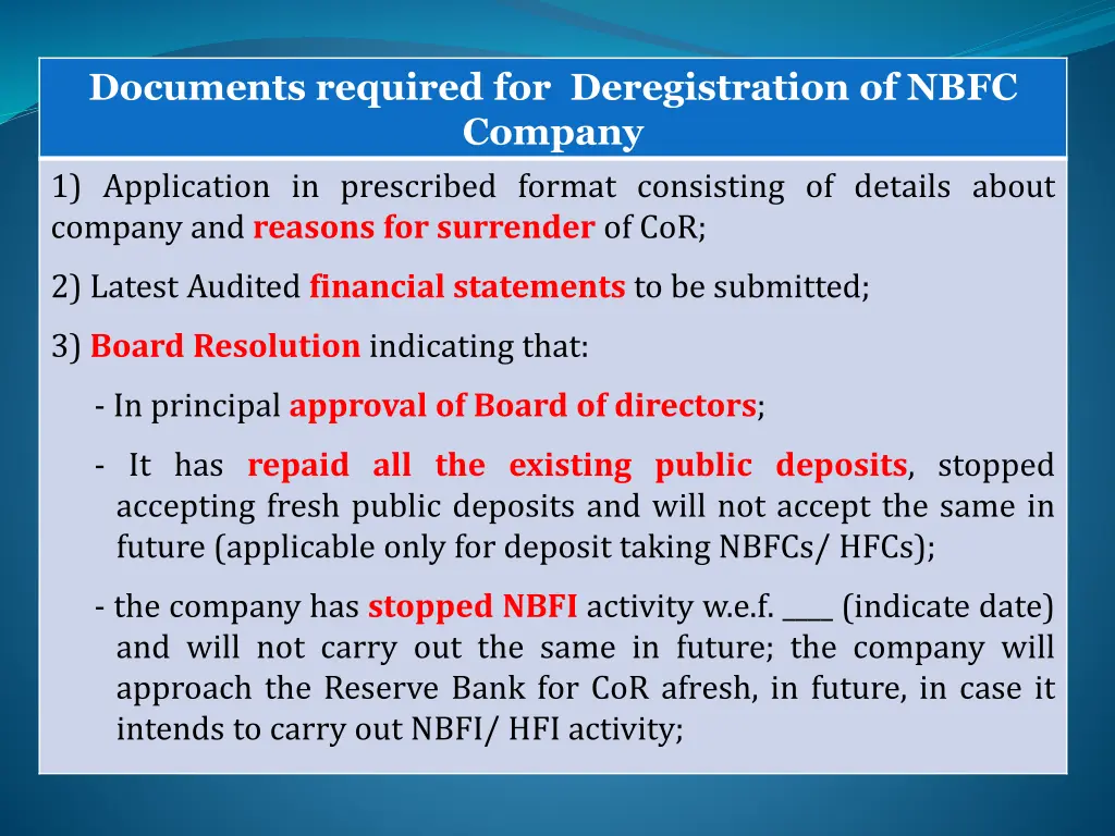 documents required for deregistration of nbfc