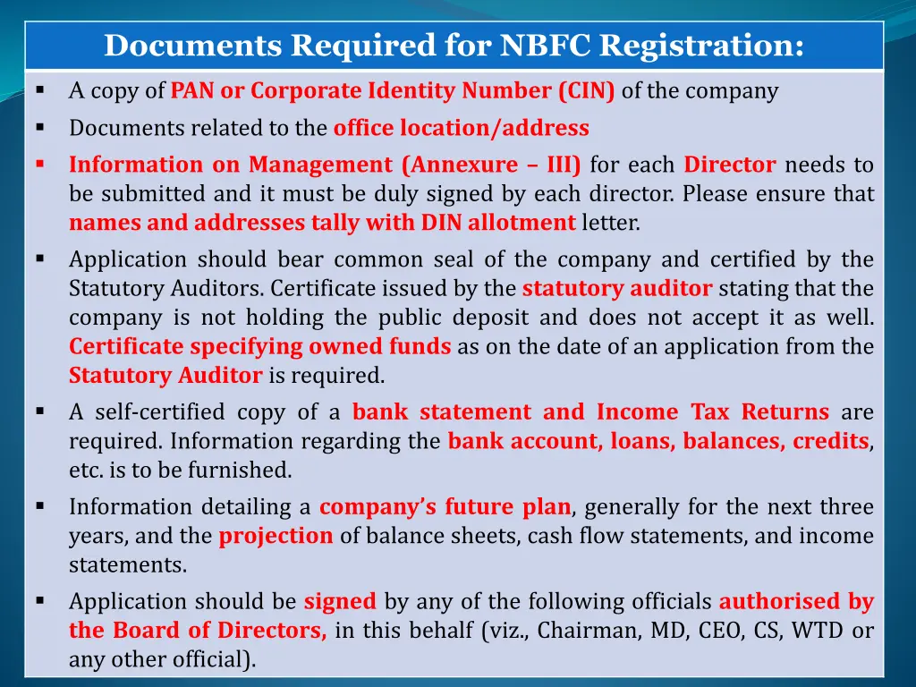 documents required for nbfc registration 1