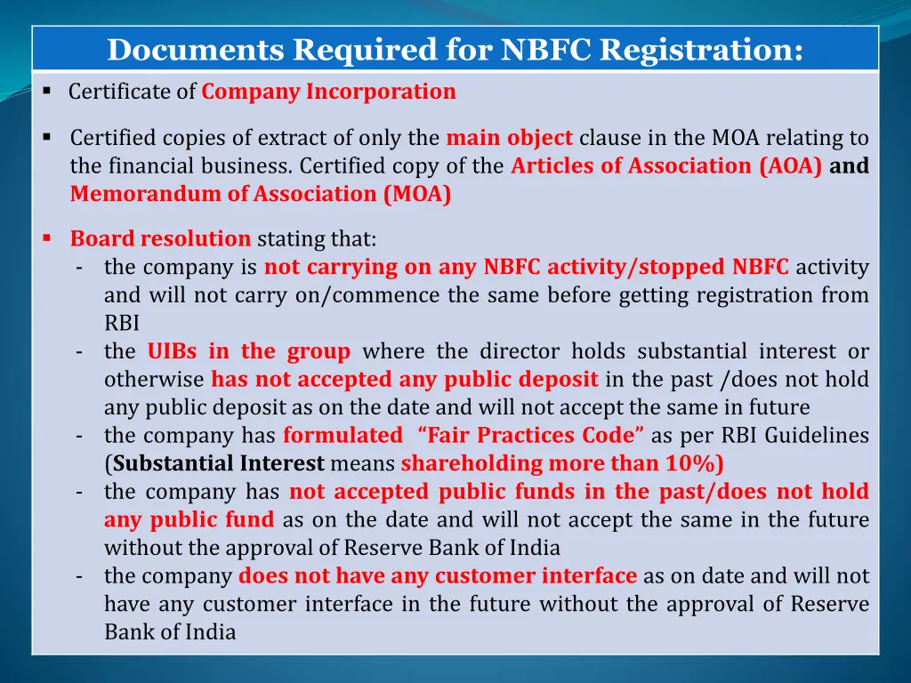 documents required for nbfc registration