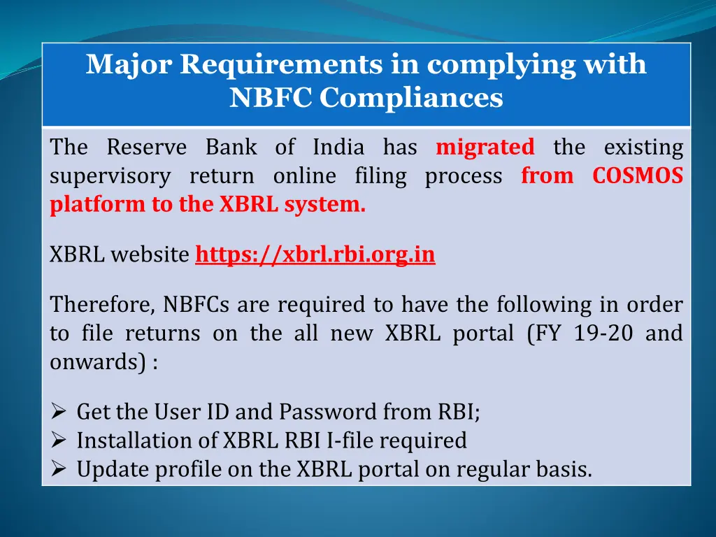 major requirements in complying with nbfc