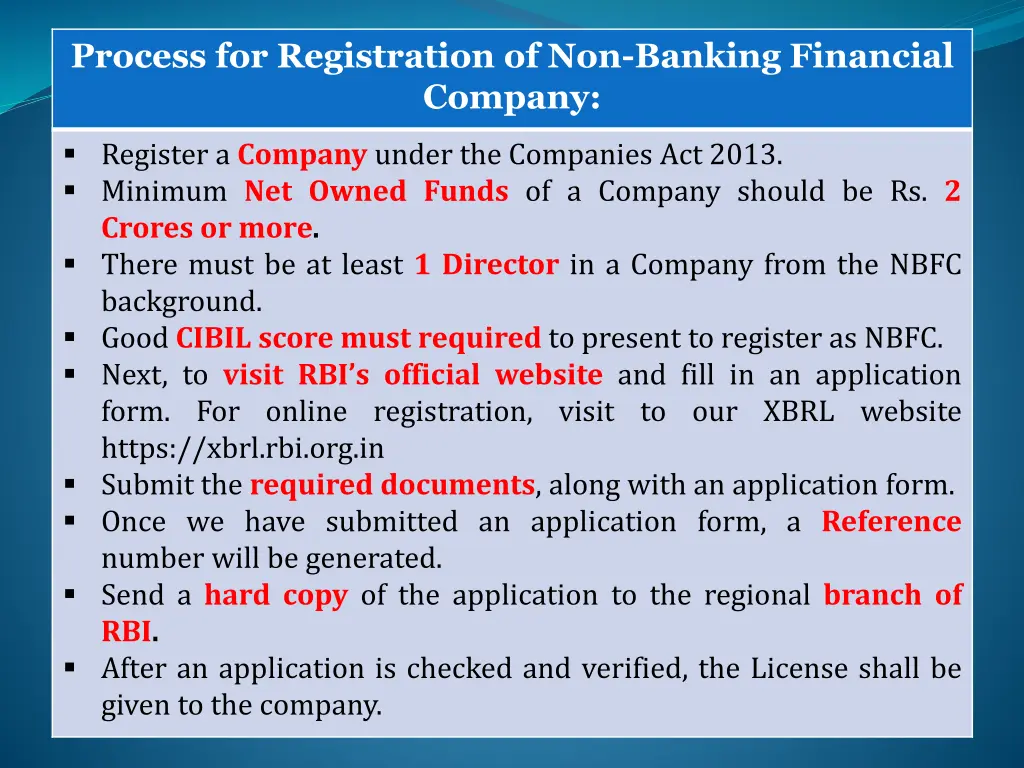 process for registration of non banking financial
