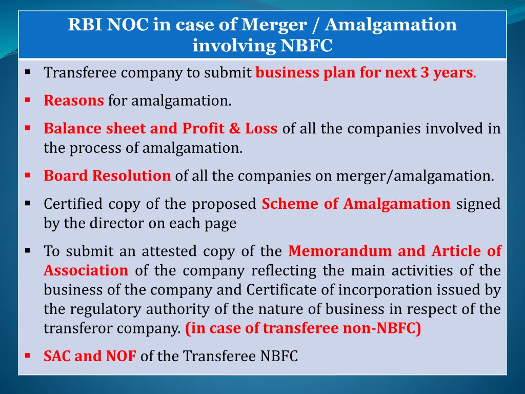 rbi noc in case of merger amalgamation involving 1