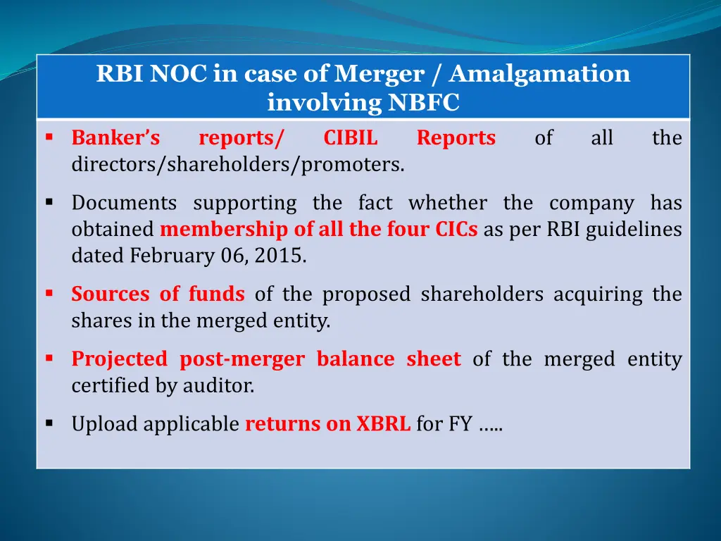 rbi noc in case of merger amalgamation involving 2