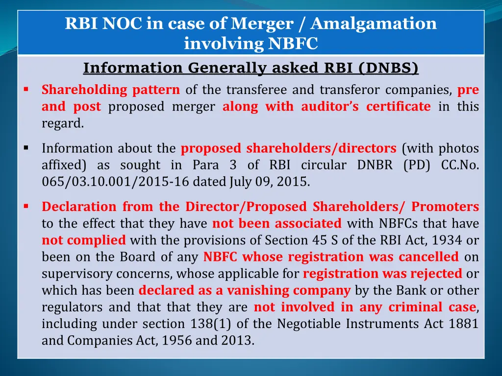 rbi noc in case of merger amalgamation involving