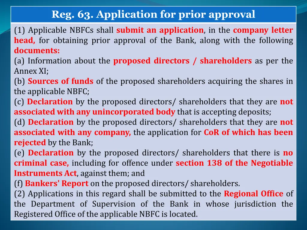 reg 63 application for prior approval
