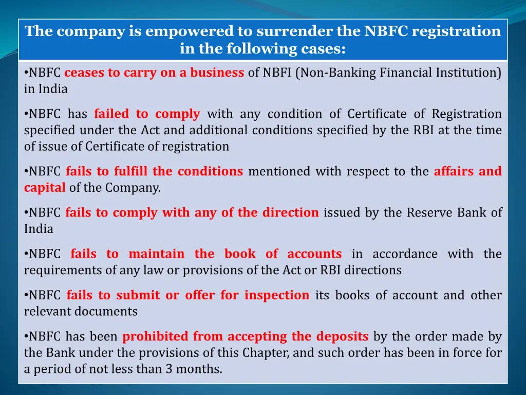 the company is empowered to surrender the nbfc