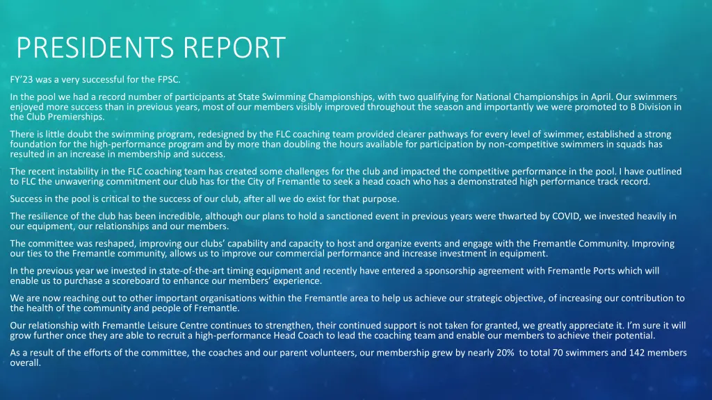presidents report