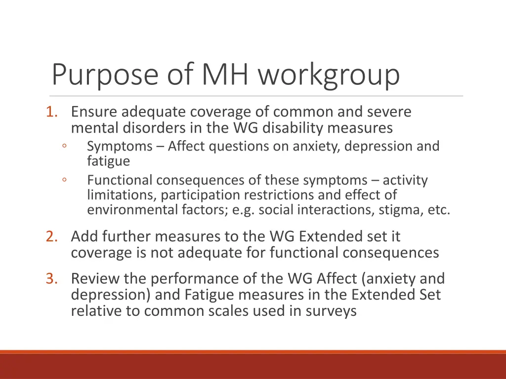 purpose of mh workgroup