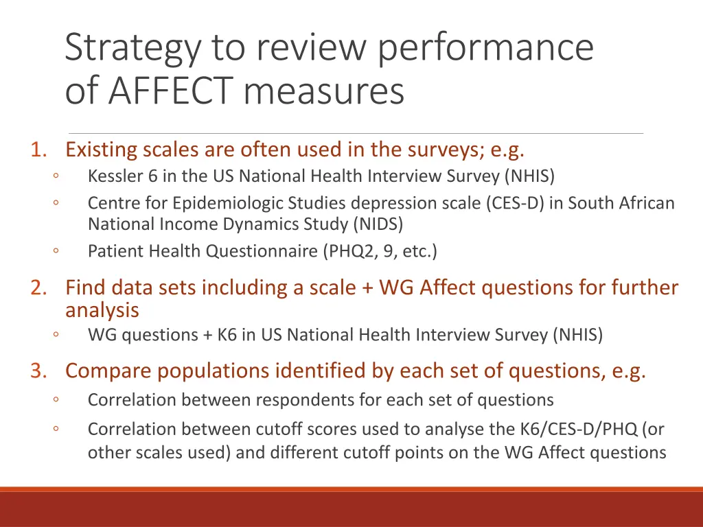 strategy to review performance of affect measures