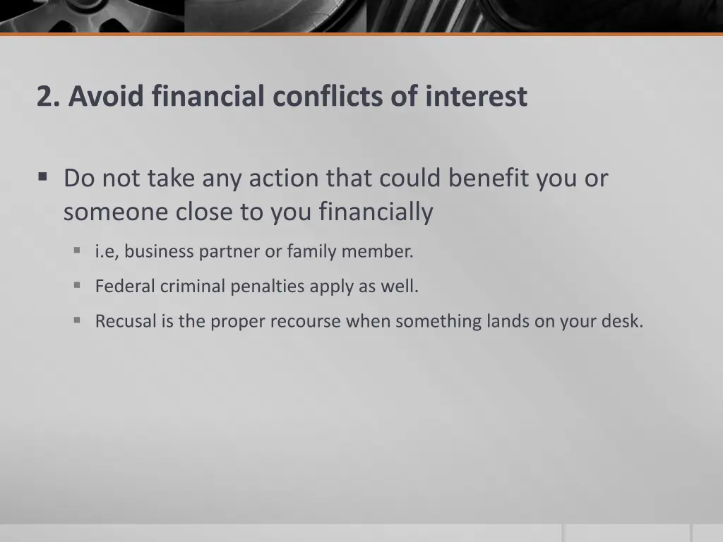 2 avoid financial conflicts of interest