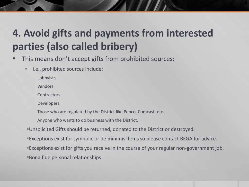 4 avoid gifts and payments from interested