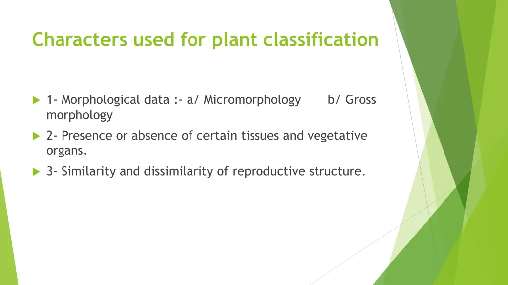 characters used for plant classification
