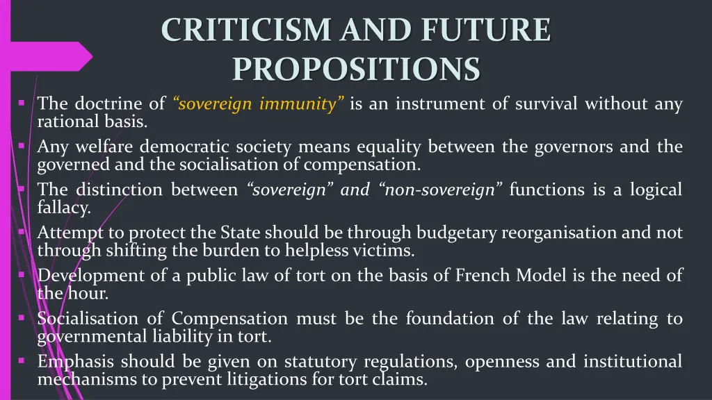 criticism and future propositions the doctrine