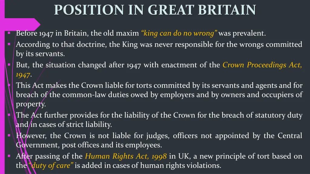 position in great britain