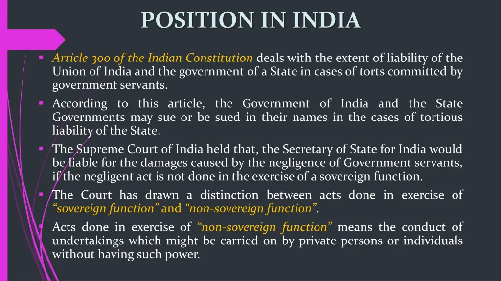 position in india