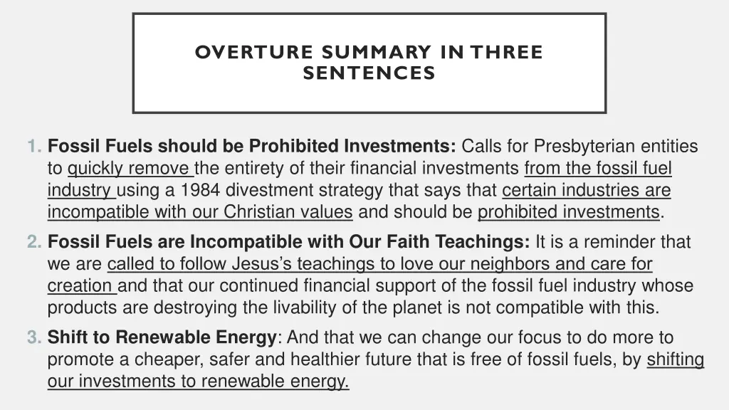 overture summary in three sentences
