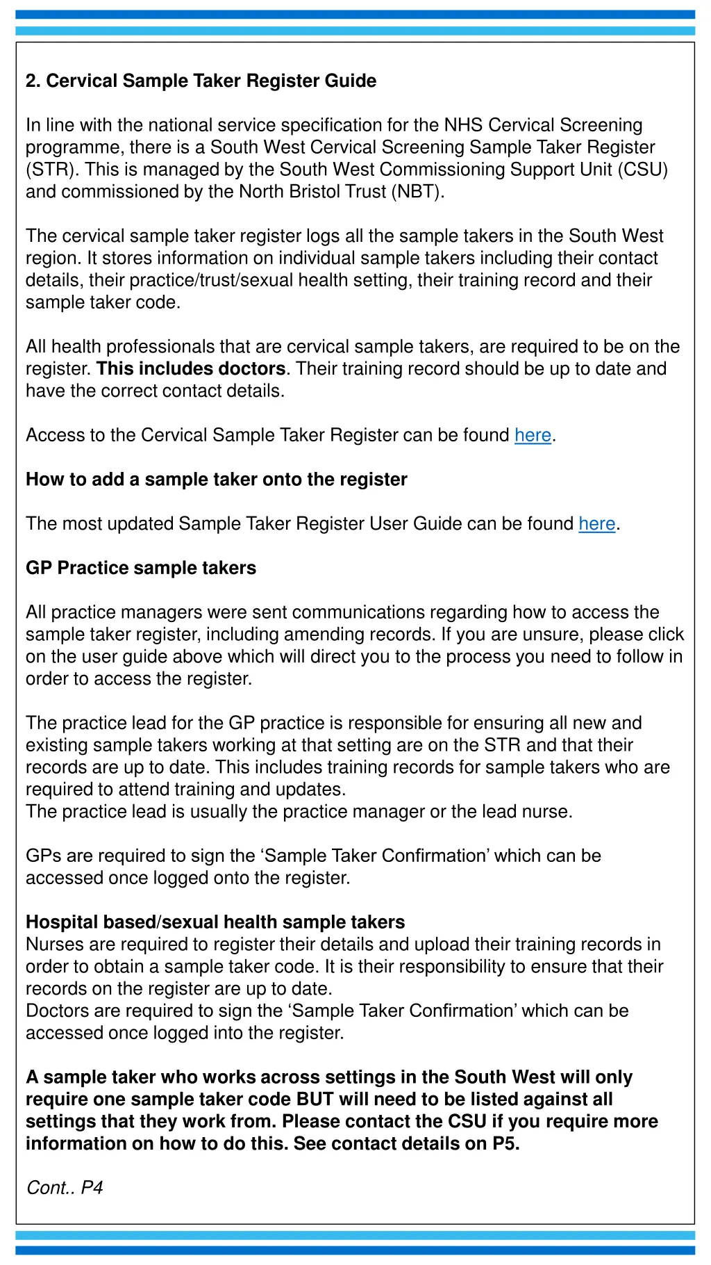 2 cervical sample taker register guide